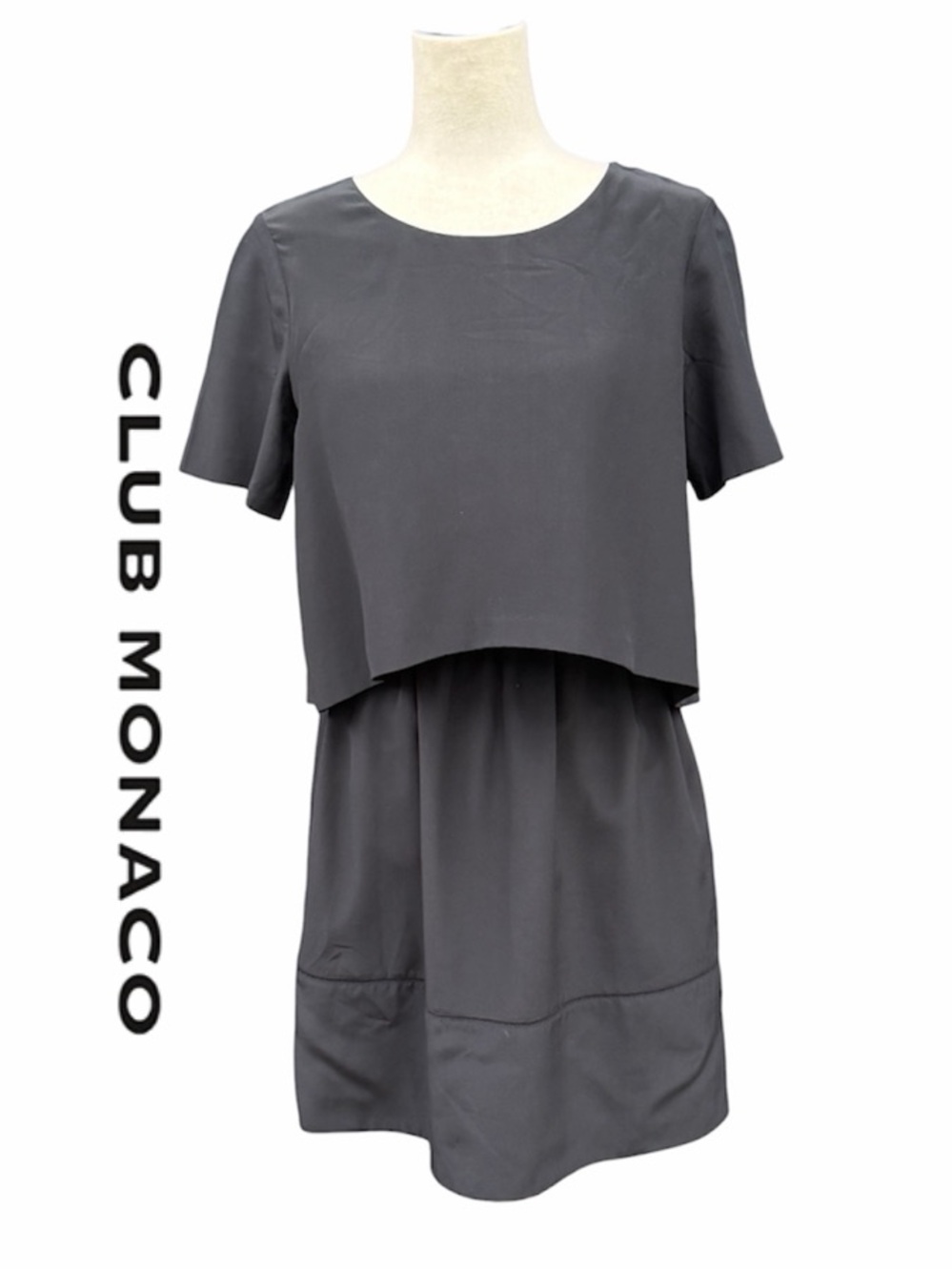 Club Monaco 100% silk open back black layered Dress, 2 piece illusion 0